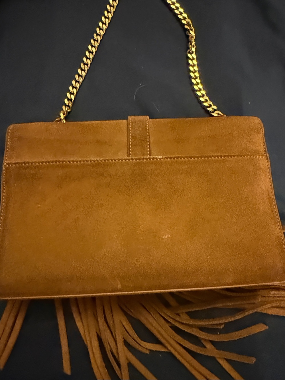 Saint Laurent Brown Suede Fringe Shoulder Bag with Gold YSL Hardware - Picture 7 of 17